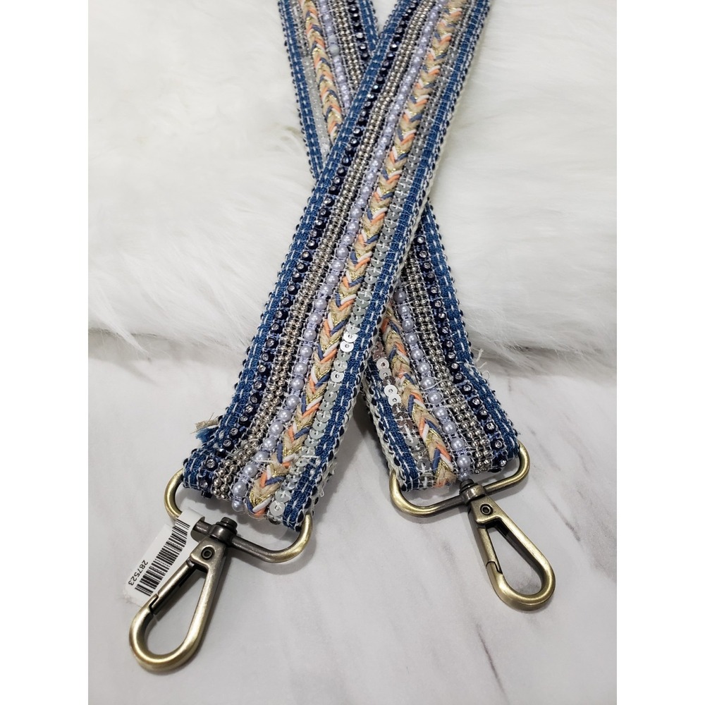 NEW BEADED BLUE BOHO RHINESTONE Susan Joy Guitar Strap 47"